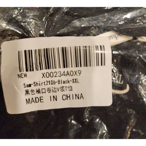 NEW Short-Sleeve Black V-Neck T-Shirt XXL Polyester Blend Stretchy Fabric - Picture 3 of 16